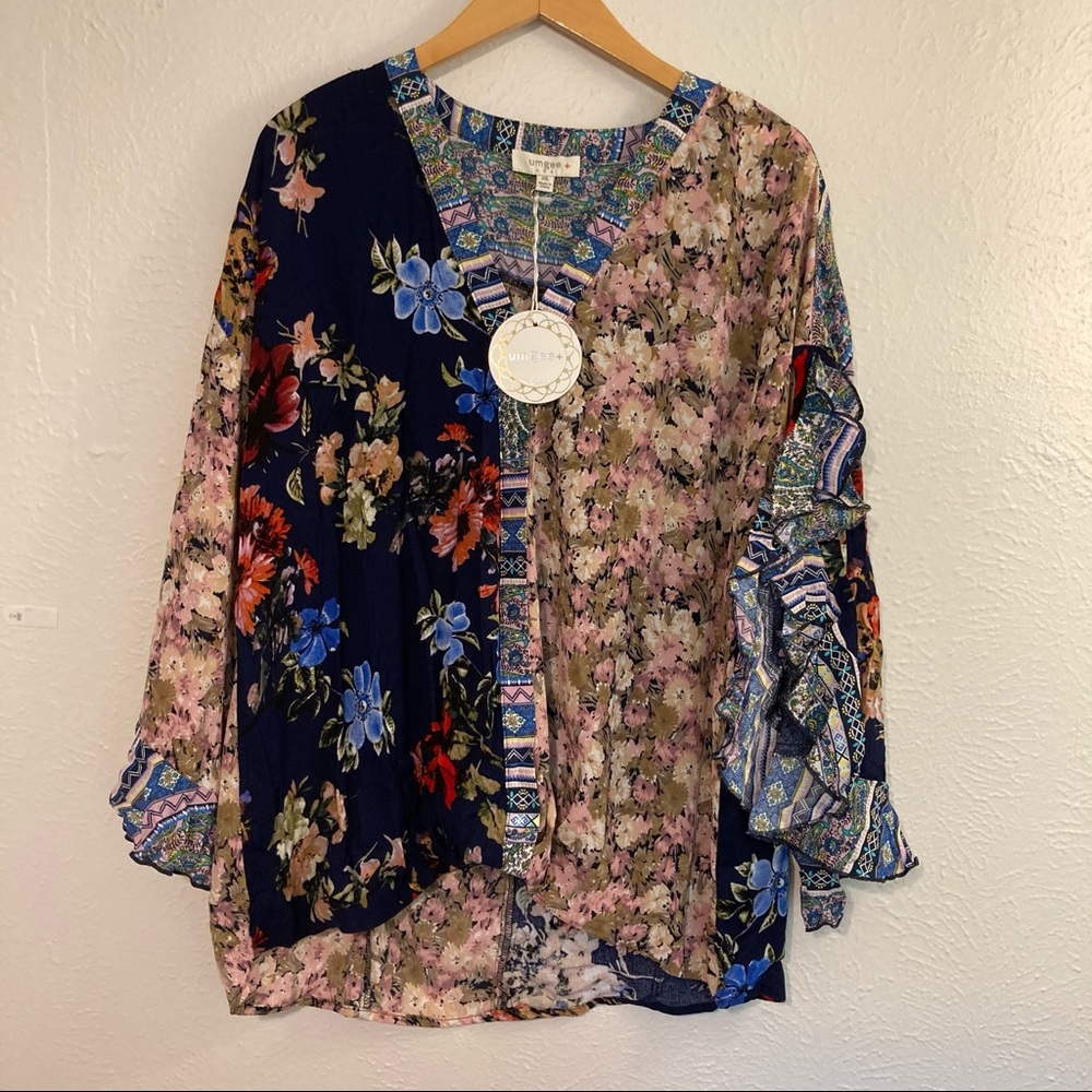 Umgee Plus Garden Party Patchwork Top Size 2XL NWT